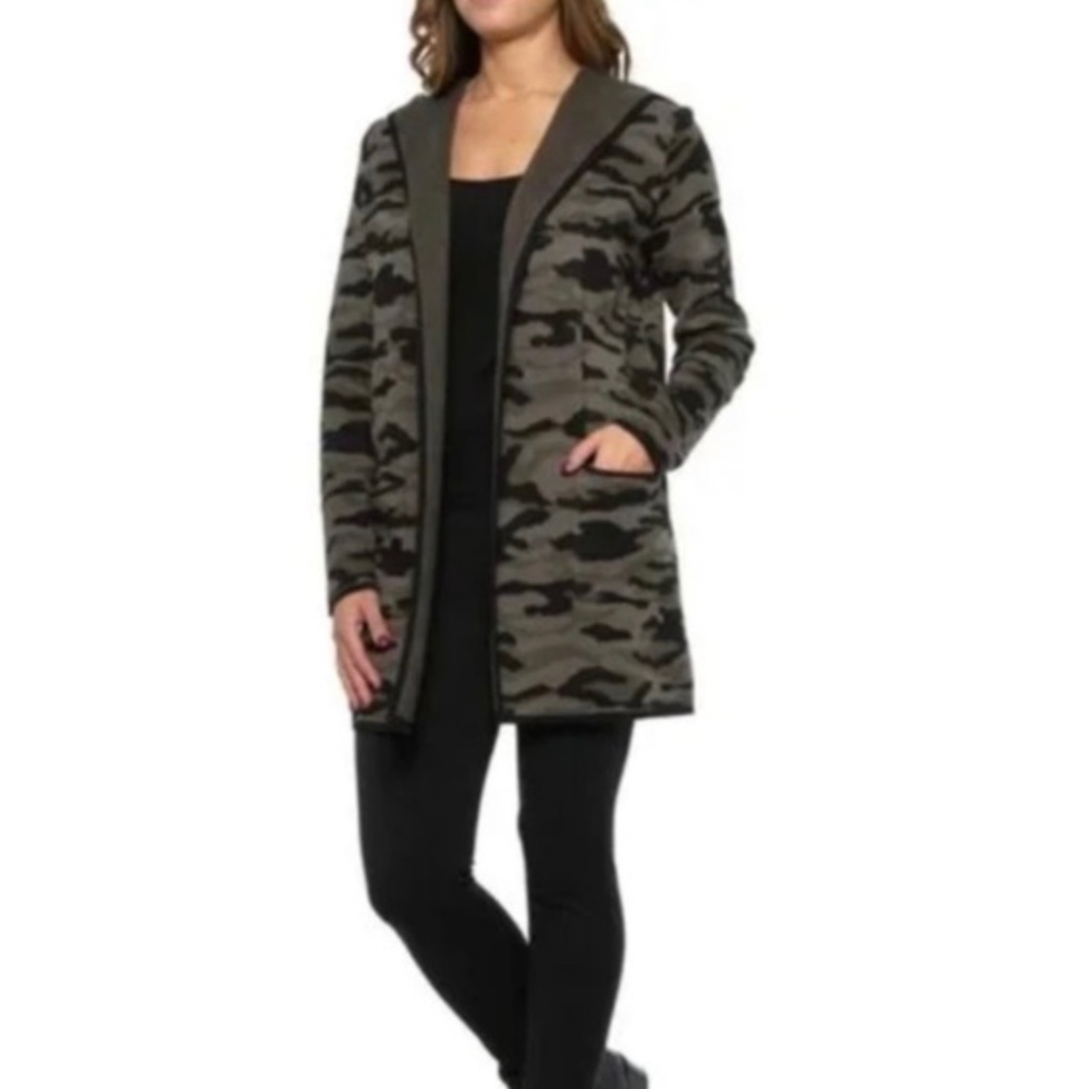 Rachel Zoe Camo Hooded Cardigan Army Green Size Medium